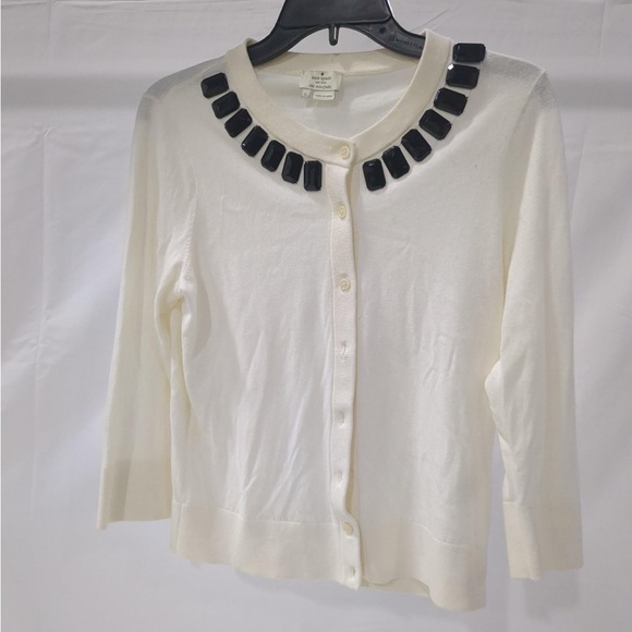 kate spade Sweaters - kate spade White Cardigan with Black Beaded Accents